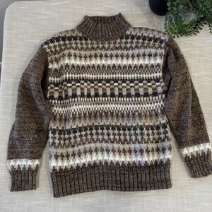 Vintage 90s Fair Isle Wool Blend Pullover Sweater Mock Neck Size Medium